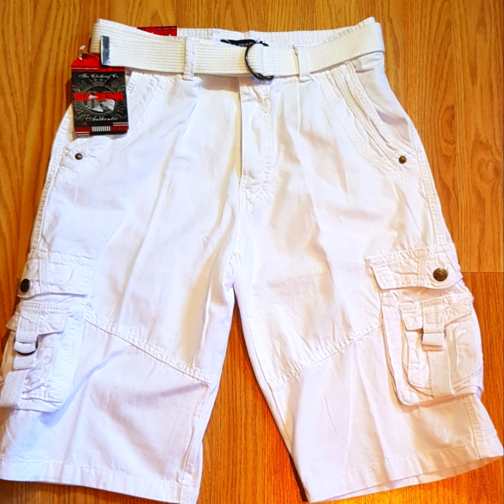 NWT Old Skool White Cargo Utility Shorts With Belt